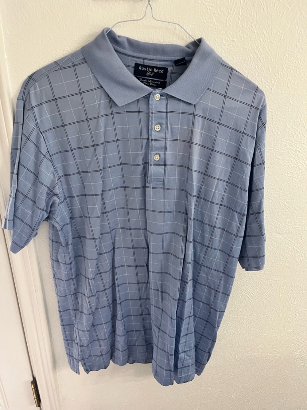 Austin Reed Men's Blue Windowpane Polo Large